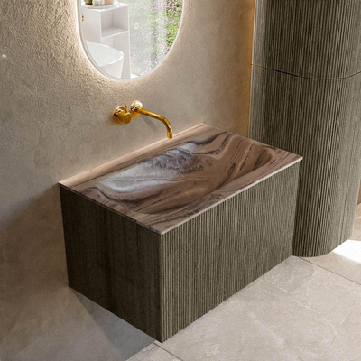 MONDIAZ KURVE-DLUX Meuble de salle de bains 70cm couleur Shadow avec 1 tiroir et 0 portes. Lavabo BIG SMALL Central sans trou de robinetterie Sombra.