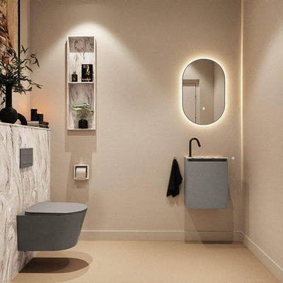 MONDIAZ TURE-DLUX Meuble toilette - 40cm - Smoke - EDEN - vasque Glace - position droite - 1 trou de robinet