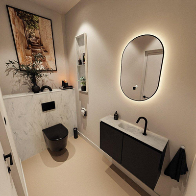 MONDIAZ TURE-DLUX Meuble toilette - 80cm - Urban - EDEN - vasque Opalo - position centrale - 1 trou de robinet