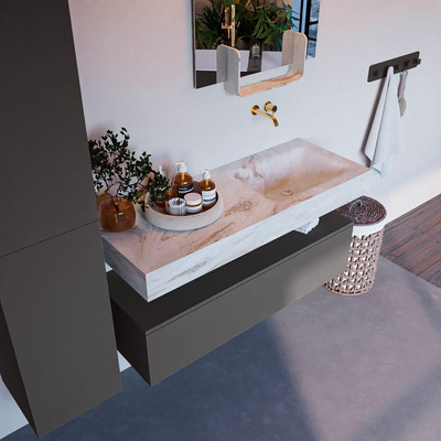 Mondiaz ALAN-DLUX Ensemble de meuble - 120cm - meuble Dark grey mat - 1 tiroir - Lavabo Cloud Frappe suspendu - vasque Droite - 0 trous de robinet