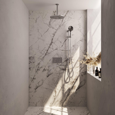 BRAUER Chrome Edition Thermostatische Regendouche inbouw - drukknoppen - SET 72 - 30cm hoofddouche - plafondarm - 3 standen handdouche - doucheslang - geïntegreerde glijstang - chroom