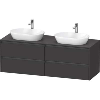 Duravit Ketho.2 Wastafelonderbouwkast - inclusief consoleplaat - met 4 laden - voor dubbele waskommen - 160x55x56.8cm - met handgrepen antraciet - grafiet supermat
