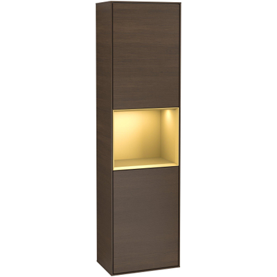Villeroy & Boch finion Hoge kast - met verlichting - 2 deuren - 418x1516x270mm Veneer / Gold Lacquer - Walnut (mat hout)
