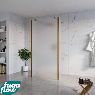 FugaFlow Eccelente Vetro Douche à l'italienne - 100x200cm - verre satiné - anticalcaire - verre de sécurité 8mm - 2 parois latérales 30cm - avec bras muraux et profilés d'angle - Cuivre brossé
