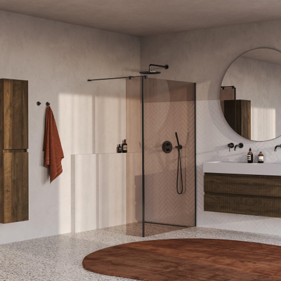 BRAUER Oblivion Douche à l’italienne - 120x200cm - paroi latérale 30 cm - revêtement verre - verre bronze - gunmetal brossé PVD