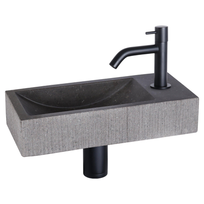Differnz Ribble fonteinset – 38x18x8 cm – natuursteen zwart – gebogen mat zwarte kraan