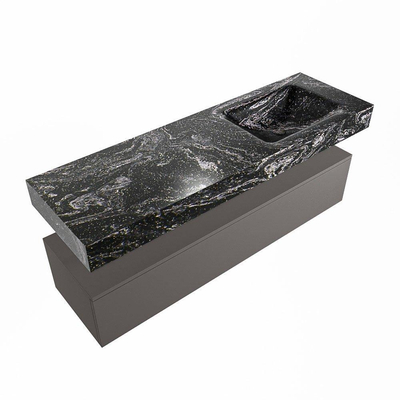 Mondiaz ALAN-DLUX Ensemble de meuble - 150cm - meuble Dark grey mat - 1 tiroir - Lavabo Cloud Lava suspendu - vasque Droite - 0 trous de robinet