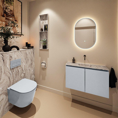 MONDIAZ TURE-DLUX Meuble toilette - 80cm - Clay - EDEN - vasque Glace - position centrale - sans trou de robinet