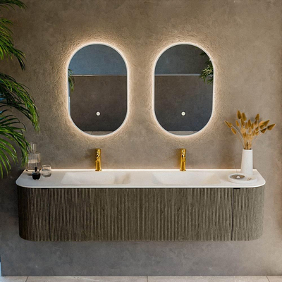 Mondiaz KURVE Ensemble de meubles de salle de bains - 180x46x40cm - 2 tiroirs - 2 portes - lavabo solid surface - double - 2 trous de robinet - Shadow