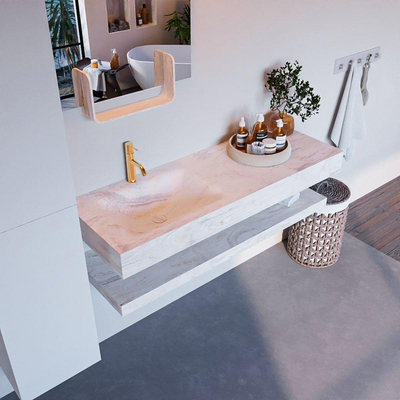 MONDIAZ ALAN - DLUX Ensemble de meuble de salle de bain - 130cm - tablette - Ostra - lavabo suspendu - cuve à gauche - 1 trou de robinet - Ostra