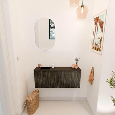 Mondiaz JOYA 100cm toiletmeubel - kleur Shadow - Wastafel FAYE positie Links 1 kraangat kleur Urban.