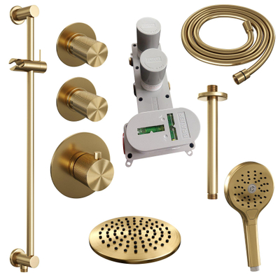 BRAUER Gold Carving inbouw regendoucheset – Ø20 cm hoofddouche – 30 cm plafondbuis – ronde handdouche – met omstel