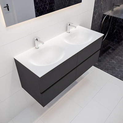 Mondiaz VICA ensemble de meuble de salle de bain - 120cm - meuble sous-vasque gris foncé4 tiroirs - lavabo lune double - 2 trous de robinet version XL 60cm de haut