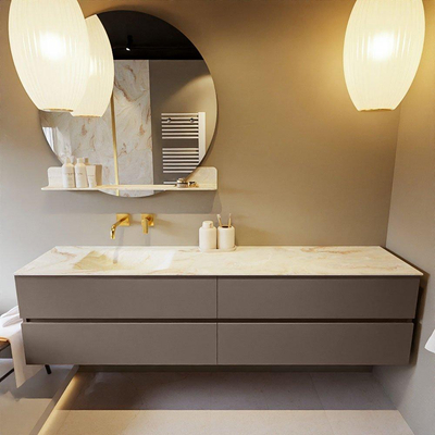 Mondiaz VICA-DLUX ensemble de meuble de salle de bain - 200cm - meuble sous-vasque fumée - 4 tiroirs - lavabo encastré nuage gauche - sans trous de robinet - miroir modèle spot - version XL 60cm de haut - opalo