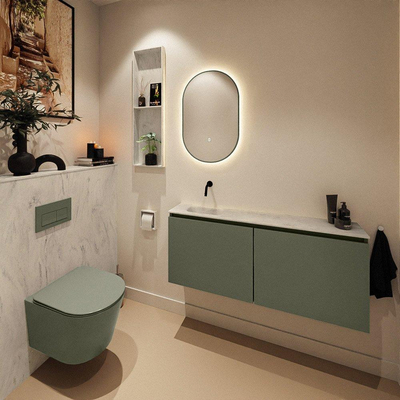 MONDIAZ TURE-DLUX Meuble toilette - 120cm - Army - EDEN - vasque Opalo - position gauche - sans trou de robinet