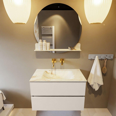 MONDIAZ VICA-DLUX Ensemble meuble de salle de bains - 80cm - meuble bas linen - 2 tiroirs - lavabo encastré cloud central - sans trous de robinet - version haute 60cm - frape