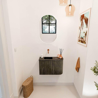 Mondiaz JOYA-DLUX 61.6cm toiletmeubel - ronding rechts kleur Shadow - Wastafel FAYE positie Links Zonder kraangat kleur Lava.