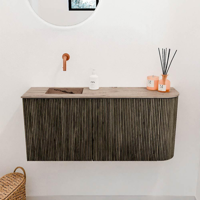 Mondiaz JOYA-DLUX 91.6cm toiletmeubel - ronding rechts kleur Shadow - Wastafel FAYE positie Links Zonder kraangat kleur Arena.