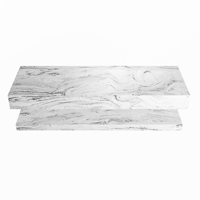 MONDIAZ ALAN - DLUX Badkamermeubelset - 130cm - planchet - Glace - vrijhangende wastafel - wasbak rechts - 0 kraangaten - Glace