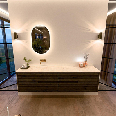 Mondiaz CIRO-DLUX Badkamermeubelset - 190x45x50cm - Solid surface wastafel Ostra - 1 wasbak Links - zonder kraangaten - 4 lades - Shadow