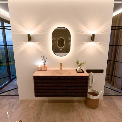 Mondiaz CIRO-DLUX Badkamermeubelset - 120x45x50cm - Solid surface wastafel Saba - 1 wasbak Midden - 1 kraangat - 2 lades - Walnut