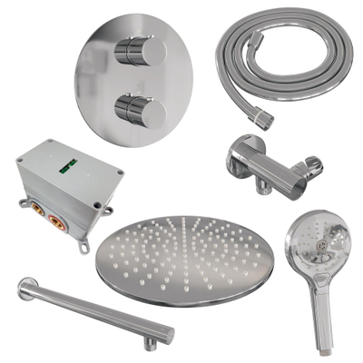 BRAUER Chrome Edition douche de pluie encastrée thermostatique - 3 voies - rond - set 80 - pomme de douche 30cm - bras mural droit - douchette 3 jets - flexible de douche - raccord mural - chrome