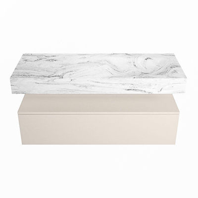 Mondiaz ALAN-DLUX Ensemble de meuble - 120cm - meuble Linen mat - 1 tiroir - Lavabo Cloud Glace suspendu - vasque Droite - 0 trous de robinet