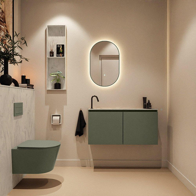 MONDIAZ TURE-DLUX Meuble WC 100cm Army. Lavabo EDEN Opalo position gauche. Avec 1 trou de robinet.