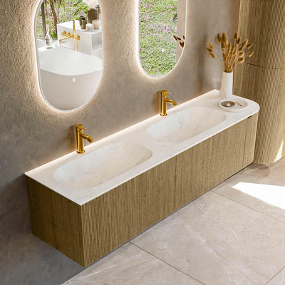 Mondiaz KURVE-DLUX Badkamermeubelset - 175x46x40cm - 2 lade - 1 deur - wastafel solid surface - dubbel / links - 2 kraangaten - Dusk