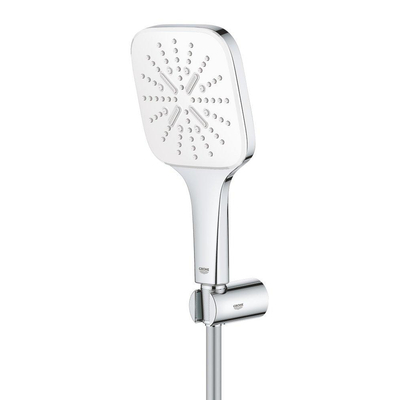 GROHE Rainshower SmartActive 130 Cube Set de douchette à main - 3 types de jets - carré - avec support - flexible lisse - 150cm - chrome/moon white