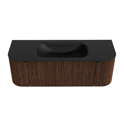 MONDIAZ KURVE Meuble de salle de bains 130 cm avec module 25 Len R couleur Walnut avec 1 tiroir et 2 portes. Lavabo BIG SMALL central 1 trou de robinet Urban.