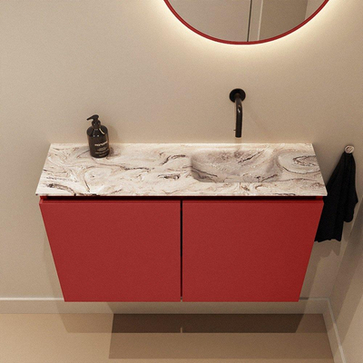 MONDIAZ TURE-DLUX Meuble de toilettes 80cm Fire. EDEN lavabo Glace position droite. Sans trou de robinet.