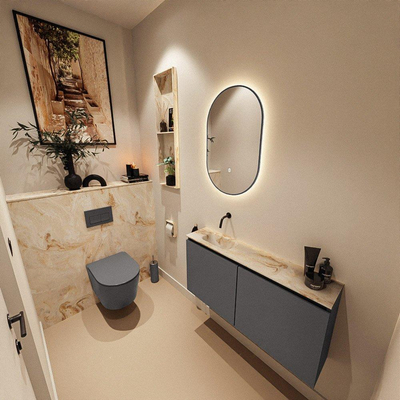 MONDIAZ TURE-DLUX Meuble toilette - 100cm - Dark Grey - EDEN - vasque Frappe - position gauche - sans trou de robinet