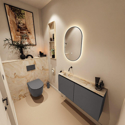 MONDIAZ TURE-DLUX 100cm toiletmeubel Dark Grey. EDEN wastafel Frappe positie links. Zonder kraangat.