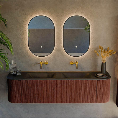 Mondiaz KURVE Ensemble de meuble salle de bain - 170x46x40cm - 1 tiroir - 2 portes - lavabo en solid surface - double - sans trou de robinet - Ruby