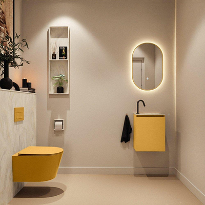 MONDIAZ TURE-DLUX 40cm toiletmeubel Ocher. EDEN wastafel Ostra positie rechts. Met 1 kraangat.