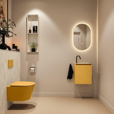MONDIAZ TURE-DLUX meuble WC 40 cm Ocher. EDEN lavabo Ostra position droite. Avec 1 trou de robinet.
