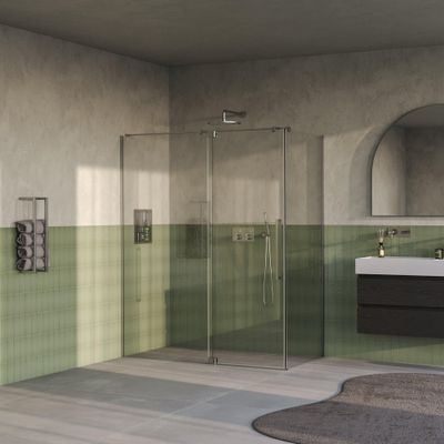 BRAUER Stellar Cabine de douche - 160x100x200cm - porte battante - revêtement verre - réversible - verre clair - Inox brossé PVD