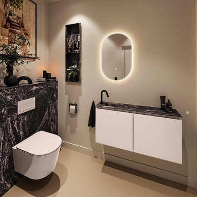 MONDIAZ TURE-DLUX 100cm toiletmeubel Rosee. EDEN wastafel Lava positie links. Met 1 kraangat.