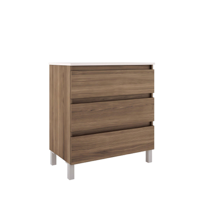 Saniclass Chaci PLUS Badkameronderkast - 80x86x46cm - 3 lades - Geintegreerde greep - MFC - warm eiken