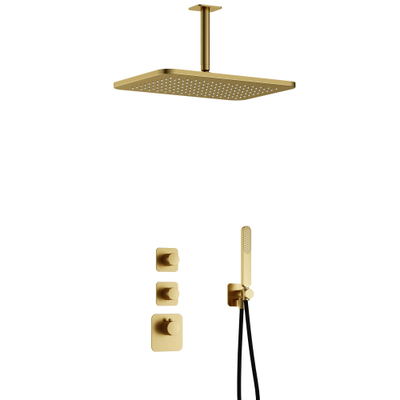 Hotbath Gal IBS40 regendoucheset inbouw - 2 functies - 15cm plafondarm - 27cm rechthoekige hoofddouche - messing geborsteld PVD