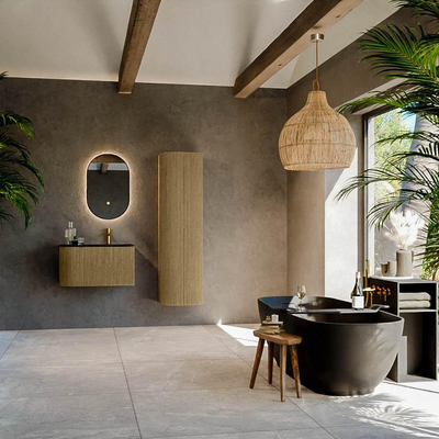 Mondiaz KURVE Ensemble de meuble de salle de bains - 75x46x40cm - 1 tiroir - 1 porte - lavabo solid surface - droite - 1 trou de robinet - Dusk