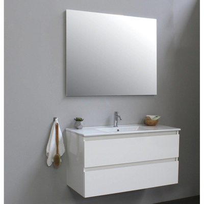 Basic Bella Meuble avec lavabo en porcelaine 100x55x46cm 1 trou de robinet avec miroir Blanc brillant