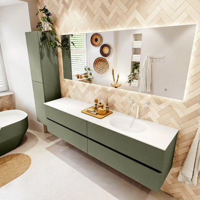 Mondiaz VICA Ensemble meuble de salle de bains - 190cm - army - 4 tiroirs - Lavabo MOON - droite - 1 trou de robinet - couleur talc - Version XL 60cm de haut