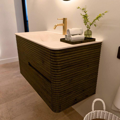 Mondiaz CIRO-DLUX Badkamermeubelset - 90x45x50cm - Solid surface wastafel Meli - 1 wasbak Midden - 1 kraangat - 2 lades - Shadow