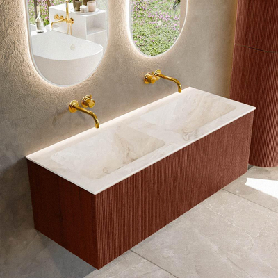 Mondiaz KURVE-DLUX Badkamermeubelset - 120x46x40cm - 1 lade - wastafel solid surface - dubbel - zonder kraangat - Ruby