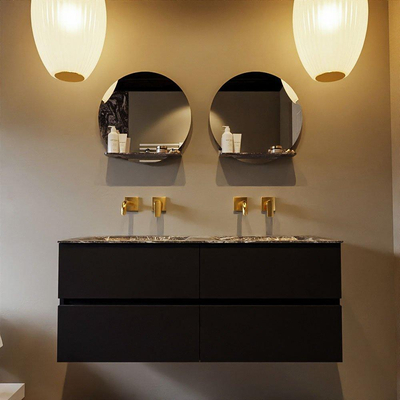 Mondiaz VICA-DLUX ensemble de meuble de salle de bain - 120cm - meuble sous-vasque urbain - 4 tiroirs - lavabo encastré cloud double - sans trous de robinet - miroir modèle spot - version XL 60cm de haut - lave