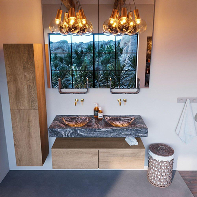 MONDIAZ ALAN - DLUX Badkamermeubelset - 120cm - onderkast - Washed Oak - 2 lades - vrijhangende wastafel - 2 wasbakken - 0 kraangaten - Lava
