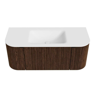 MONDIAZ KURVE Meuble de salle de bains 110cm avec module 25 Len R couleur Walnut avec 1 tiroir et 2 portes. Lavabo CLOUD central sans trou de robinet Talc.