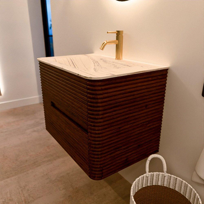 Mondiaz CIRO-DLUX Badkamermeubelset - 70x45x50cm - Solid surface wastafel Nata - 1 wasbak Midden - 1 kraangat - 2 lades - Ruby